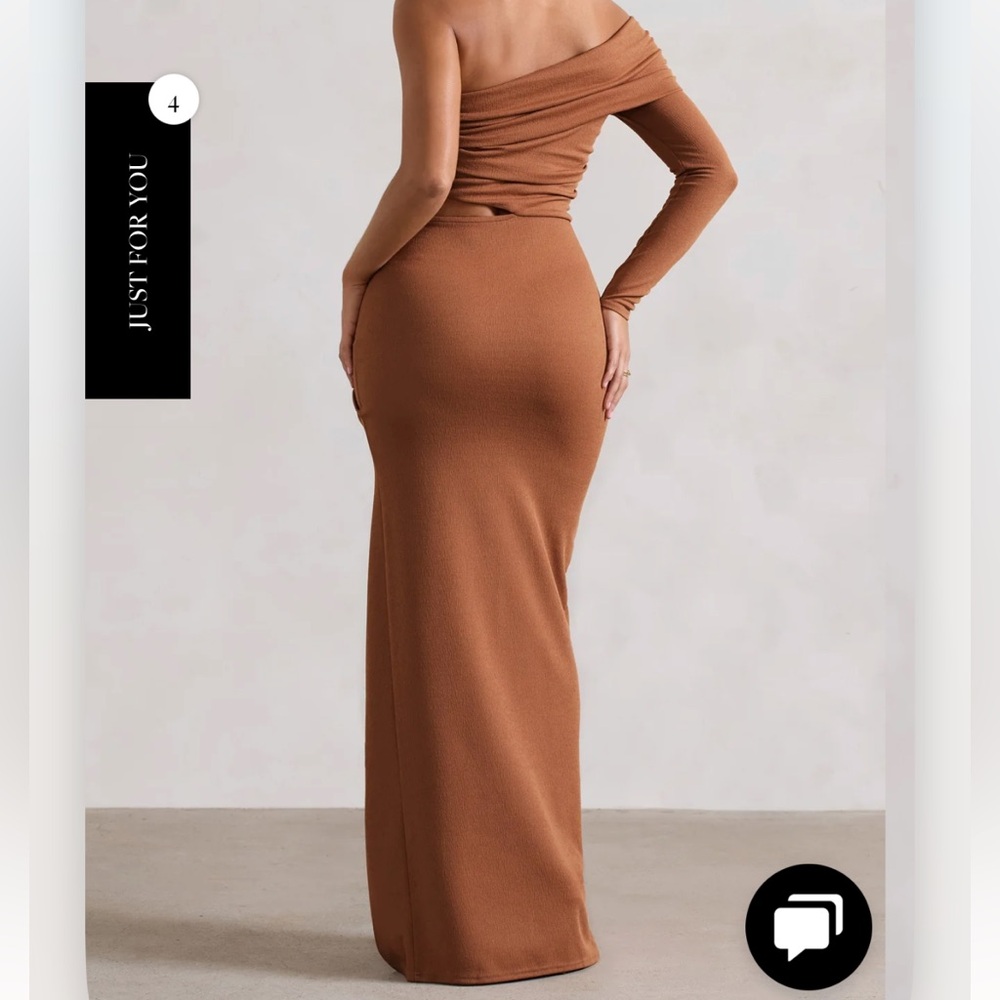 Camel One Sleeve Maxi Dress - Picture 2 of 5